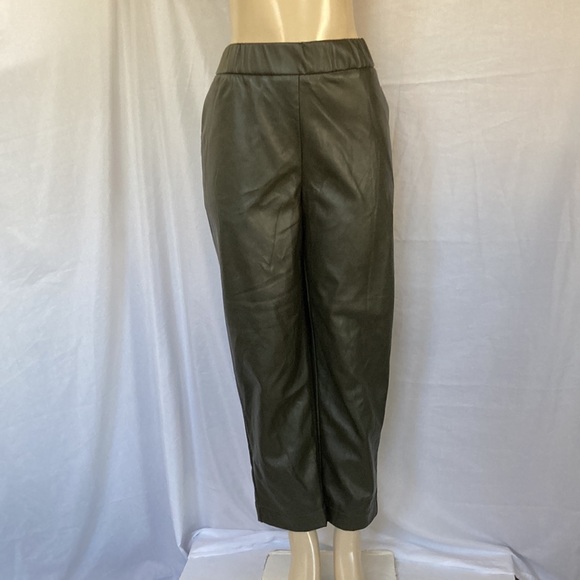 A NEW DAY Faux Leather Pants Green Color Size XL Straight Leg Elastic Waist NWOT - Picture 2 of 9